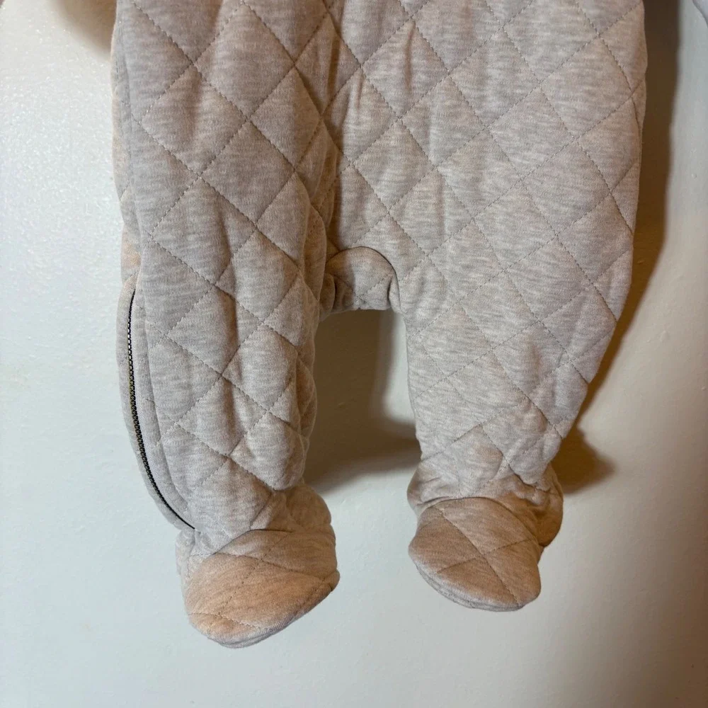 First Wish‎ Baby Quilted Pram Suit Hooded Oatmeal Cream 3-6M NWT